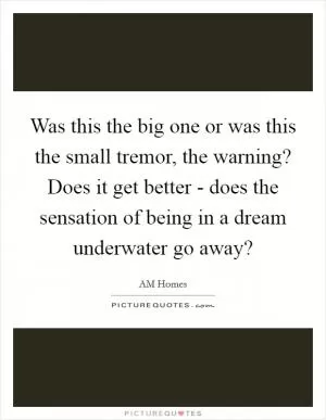 Was this the big one or was this the small tremor, the warning? Does it get better - does the sensation of being in a dream underwater go away? Picture Quote #1