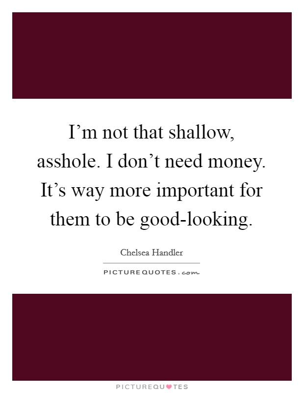 I'm not that shallow, asshole. I don't need money. It's way more important for them to be good-looking Picture Quote #1