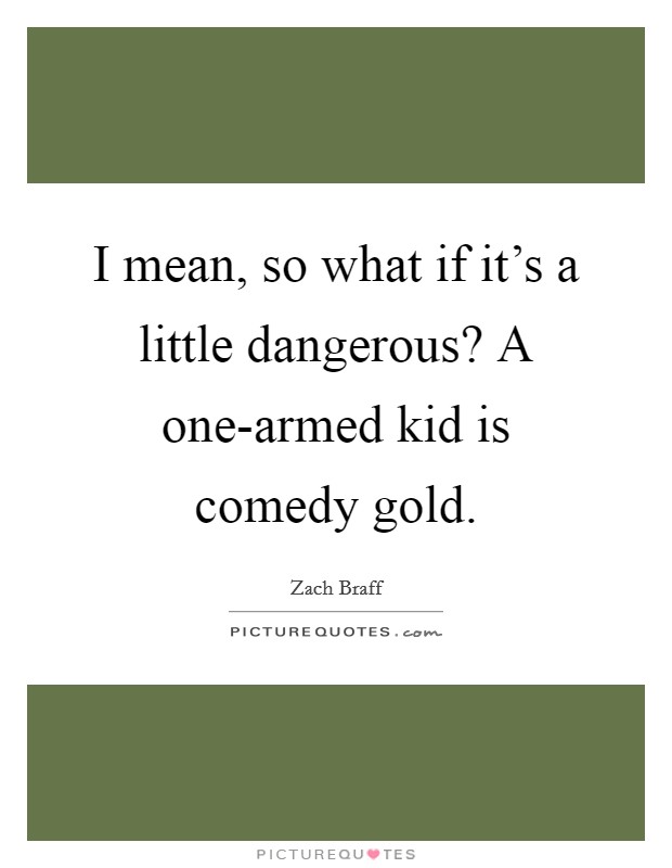 I mean, so what if it's a little dangerous? A one-armed kid is comedy gold Picture Quote #1