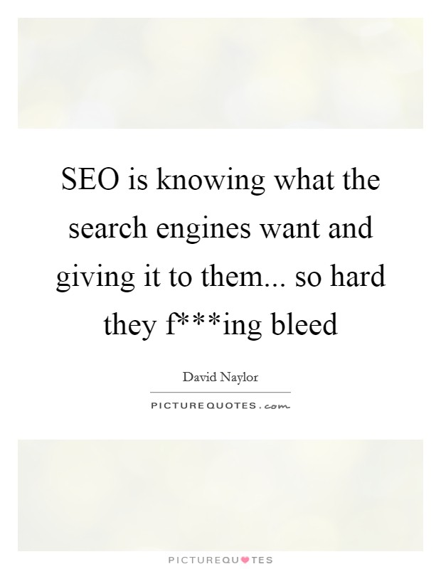 SEO is knowing what the search engines want and giving it to them... so hard they f***ing bleed Picture Quote #1