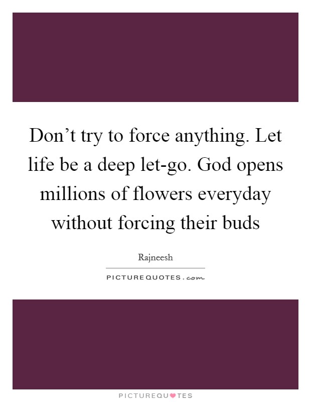 Don't try to force anything. Let life be a deep let-go. God opens millions of flowers everyday without forcing their buds Picture Quote #1