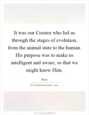 It was our Creator who led us through the stages of evolution, from the animal state to the human. His purpose was to make us intelligent and aware, so that we might know Him Picture Quote #1