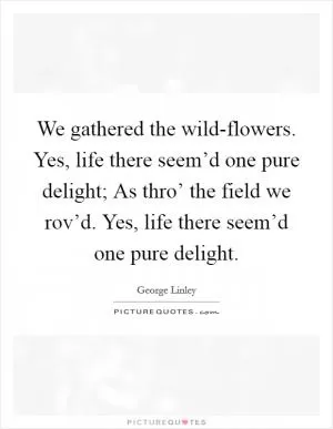 We gathered the wild-flowers. Yes, life there seem’d one pure delight; As thro’ the field we rov’d. Yes, life there seem’d one pure delight Picture Quote #1
