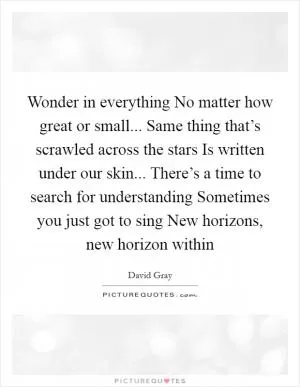 Wonder in everything No matter how great or small... Same thing that’s scrawled across the stars Is written under our skin... There’s a time to search for understanding Sometimes you just got to sing New horizons, new horizon within Picture Quote #1