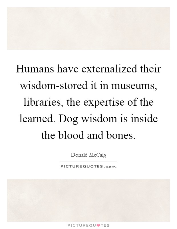 Humans have externalized their wisdom-stored it in museums, libraries, the expertise of the learned. Dog wisdom is inside the blood and bones Picture Quote #1