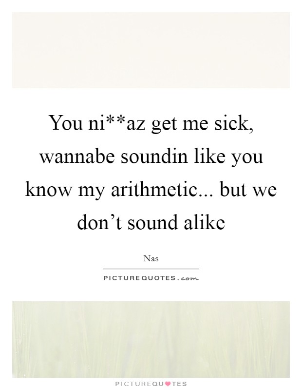 You ni**az get me sick, wannabe soundin like you know my arithmetic... but we don't sound alike Picture Quote #1