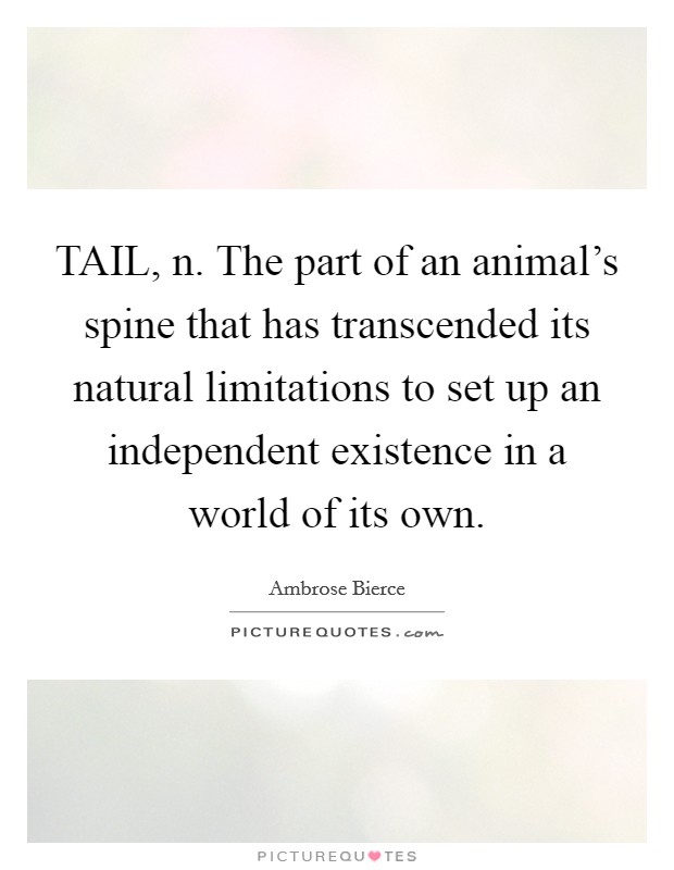 TAIL, n. The part of an animal's spine that has transcended its natural limitations to set up an independent existence in a world of its own Picture Quote #1