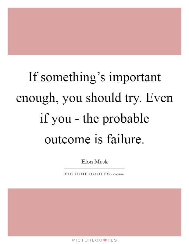 If something's important enough, you should try. Even if you - the probable outcome is failure Picture Quote #1