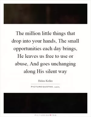 The million little things that drop into your hands, The small opportunities each day brings, He leaves us free to use or abuse, And goes unchanging along His silent way Picture Quote #1