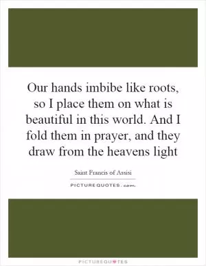 Our hands imbibe like roots, so I place them on what is beautiful in this world. And I fold them in prayer, and they draw from the heavens light Picture Quote #1