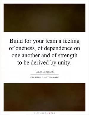 Build for your team a feeling of oneness, of dependence on one another and of strength to be derived by unity Picture Quote #1