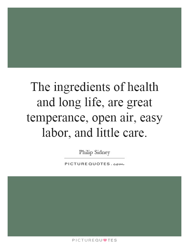 The ingredients of health and long life, are great temperance, open air, easy labor, and little care Picture Quote #1