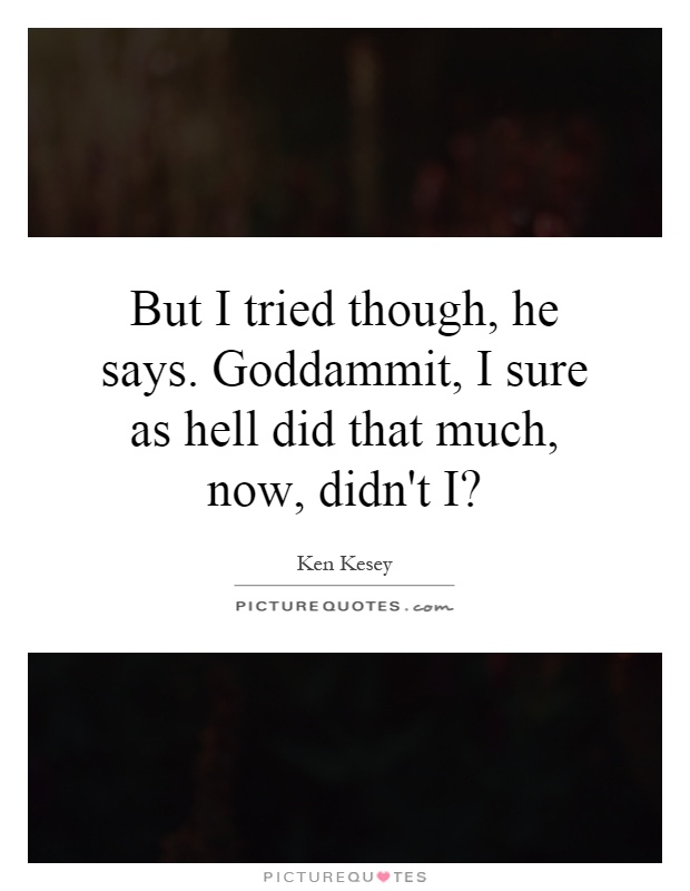 But I tried though, he says. Goddammit, I sure as hell did that much, now, didn't I? Picture Quote #1