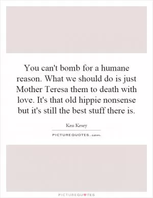 You can't bomb for a humane reason. What we should do is just Mother Teresa them to death with love. It's that old hippie nonsense but it's still the best stuff there is Picture Quote #1