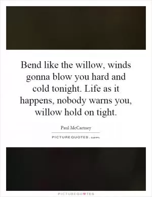 Bend like the willow, winds gonna blow you hard and cold tonight. Life as it happens, nobody warns you, willow hold on tight Picture Quote #1