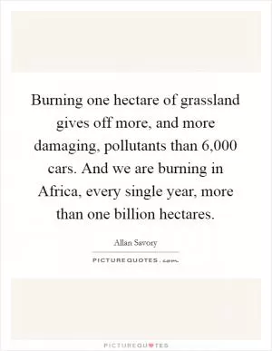 Burning one hectare of grassland gives off more, and more damaging, pollutants than 6,000 cars. And we are burning in Africa, every single year, more than one billion hectares Picture Quote #1