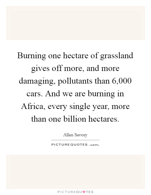 Burning one hectare of grassland gives off more, and more damaging, pollutants than 6,000 cars. And we are burning in Africa, every single year, more than one billion hectares Picture Quote #1