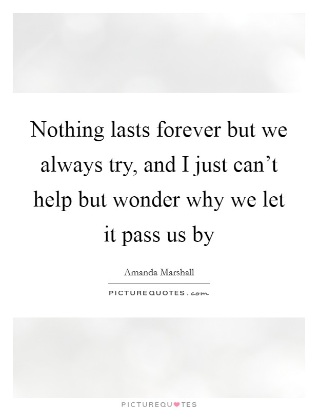 Nothing lasts forever but we always try, and I just can't help but wonder why we let it pass us by Picture Quote #1