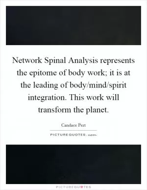 Network Spinal Analysis represents the epitome of body work; it is at the leading of body/mind/spirit integration. This work will transform the planet Picture Quote #1