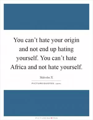 You can’t hate your origin and not end up hating yourself. You can’t hate Africa and not hate yourself Picture Quote #1