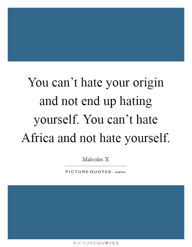 You can't hate your origin and not end up hating yourself. You can't hate Africa and not hate yourself Picture Quote #1