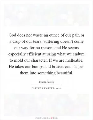 God does not waste an ounce of our pain or a drop of our tears; suffering doesn’t come our way for no reason, and He seems especially efficient at using what we endure to mold our character. If we are malleable, He takes our bumps and bruises and shapes them into something beautiful Picture Quote #1