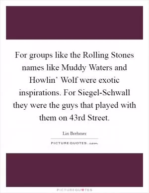 For groups like the Rolling Stones names like Muddy Waters and Howlin’ Wolf were exotic inspirations. For Siegel-Schwall they were the guys that played with them on 43rd Street Picture Quote #1