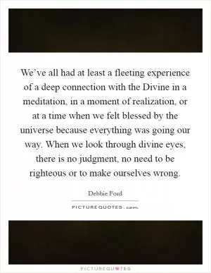 We’ve all had at least a fleeting experience of a deep connection with the Divine in a meditation, in a moment of realization, or at a time when we felt blessed by the universe because everything was going our way. When we look through divine eyes, there is no judgment, no need to be righteous or to make ourselves wrong Picture Quote #1
