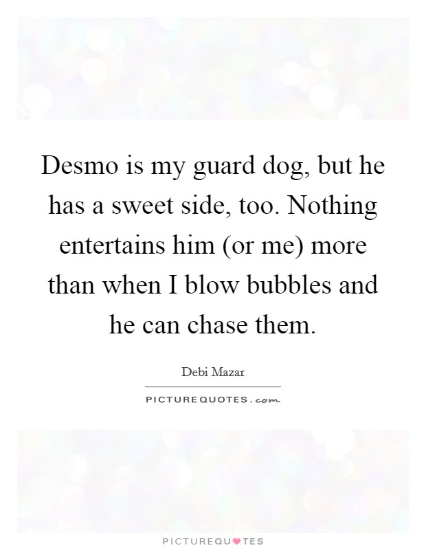 Desmo is my guard dog, but he has a sweet side, too. Nothing entertains him (or me) more than when I blow bubbles and he can chase them Picture Quote #1