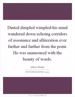 Dinted dimpled wimpled-his mind wandered down echoing corridors of assonance and alliteration ever further and further from the point. He was enamoured with the beauty of words Picture Quote #1