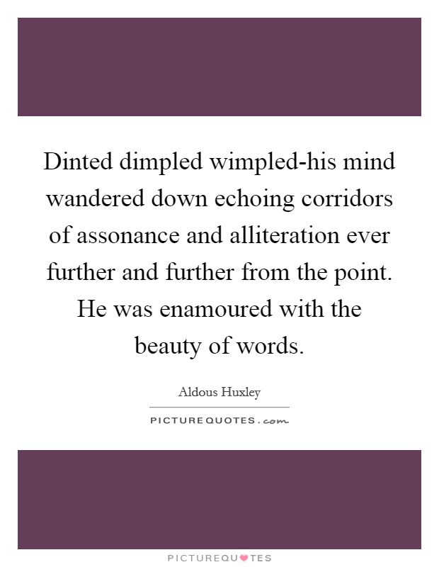 Dinted dimpled wimpled-his mind wandered down echoing corridors of assonance and alliteration ever further and further from the point. He was enamoured with the beauty of words Picture Quote #1