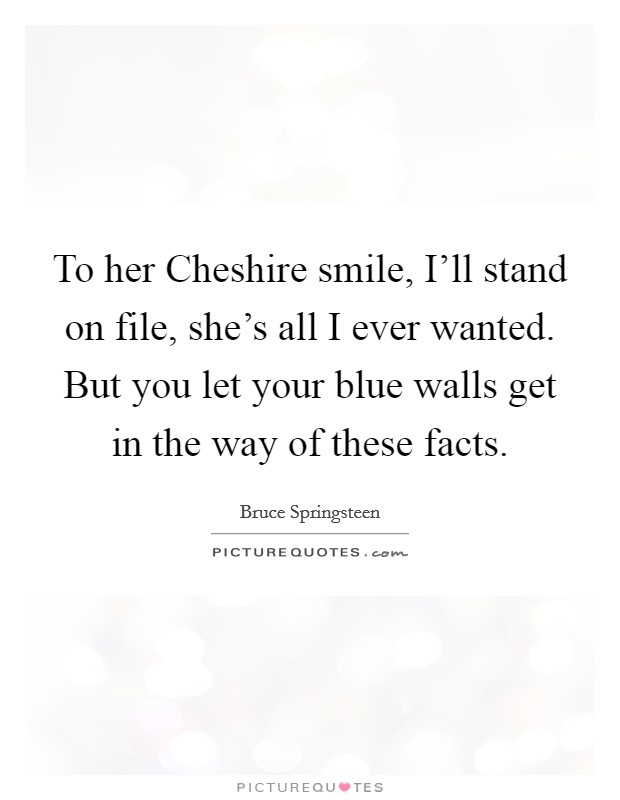 To her Cheshire smile, I'll stand on file, she's all I ever wanted. But you let your blue walls get in the way of these facts Picture Quote #1
