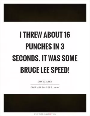 I threw about 16 punches in 3 seconds. It was some Bruce Lee speed! Picture Quote #1