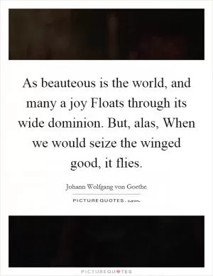 As beauteous is the world, and many a joy Floats through its wide dominion. But, alas, When we would seize the winged good, it flies Picture Quote #1