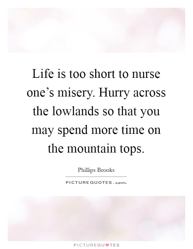 Life is too short to nurse one's misery. Hurry across the lowlands so that you may spend more time on the mountain tops Picture Quote #1
