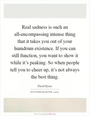 Real sadness is such an all-encompassing intense thing that it takes you out of your humdrum existence. If you can still function, you want to show it while it’s peaking. So when people tell you to cheer up, it’s not always the best thing Picture Quote #1