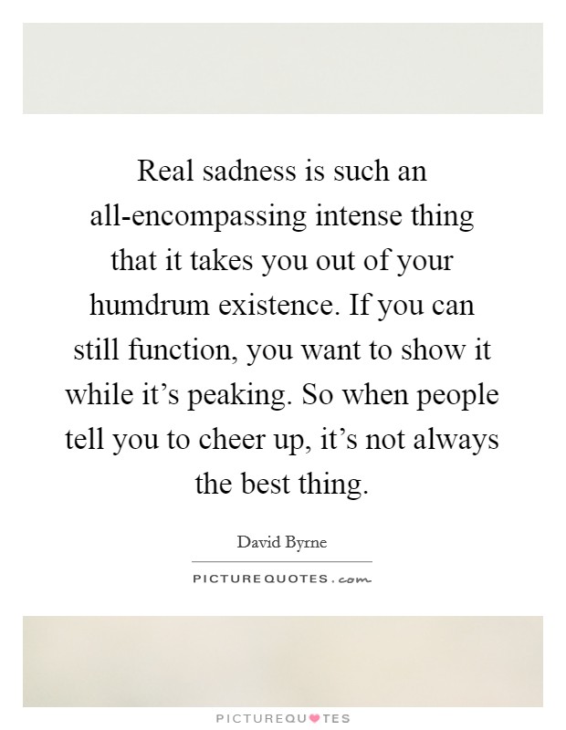 Real sadness is such an all-encompassing intense thing that it takes you out of your humdrum existence. If you can still function, you want to show it while it's peaking. So when people tell you to cheer up, it's not always the best thing Picture Quote #1