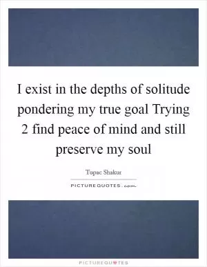 I exist in the depths of solitude pondering my true goal Trying 2 find peace of mind and still preserve my soul Picture Quote #1