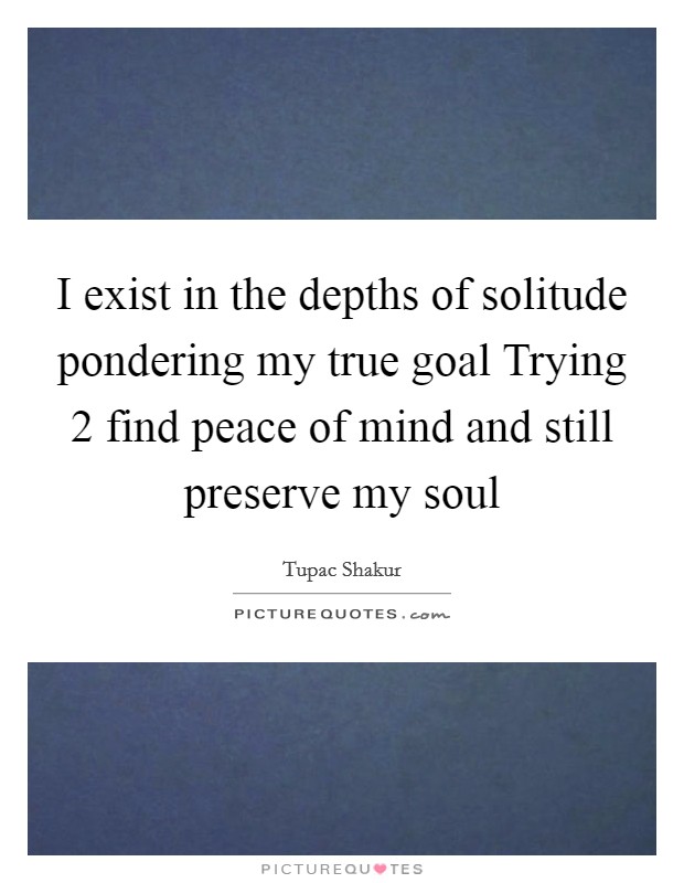 I exist in the depths of solitude pondering my true goal Trying 2 find peace of mind and still preserve my soul Picture Quote #1