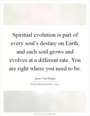Spiritual evolution is part of every soul’s destiny on Earth, and each soul grows and evolves at a different rate. You are right where you need to be Picture Quote #1