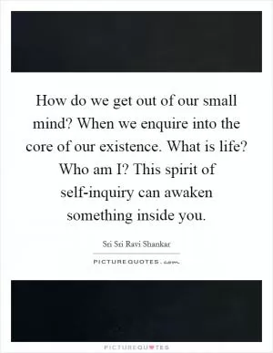 How do we get out of our small mind? When we enquire into the core of our existence. What is life? Who am I? This spirit of self-inquiry can awaken something inside you Picture Quote #1