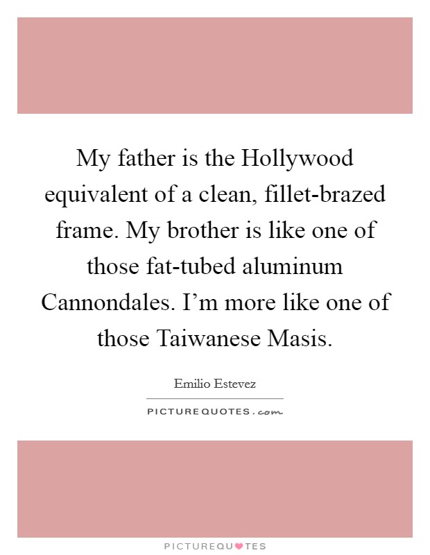 My father is the Hollywood equivalent of a clean, fillet-brazed frame. My brother is like one of those fat-tubed aluminum Cannondales. I'm more like one of those Taiwanese Masis Picture Quote #1