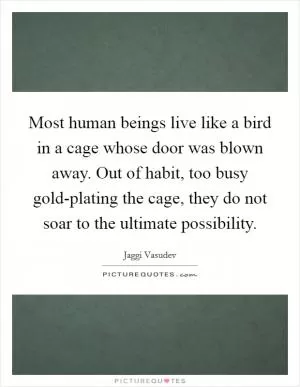 Most human beings live like a bird in a cage whose door was blown away. Out of habit, too busy gold-plating the cage, they do not soar to the ultimate possibility Picture Quote #1