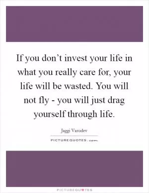 If you don’t invest your life in what you really care for, your life will be wasted. You will not fly - you will just drag yourself through life Picture Quote #1