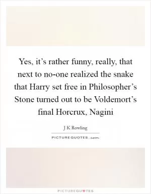Yes, it’s rather funny, really, that next to no-one realized the snake that Harry set free in Philosopher’s Stone turned out to be Voldemort’s final Horcrux, Nagini Picture Quote #1