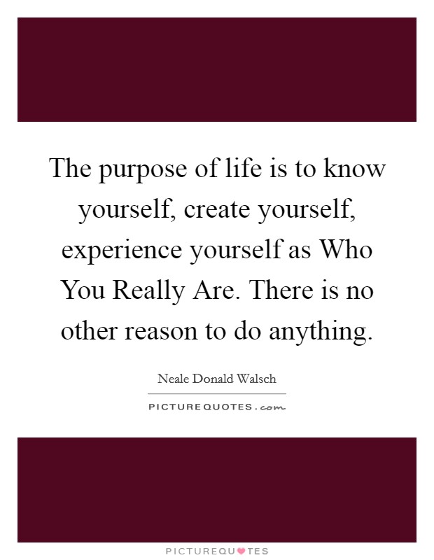The purpose of life is to know yourself, create yourself, experience yourself as Who You Really Are. There is no other reason to do anything Picture Quote #1