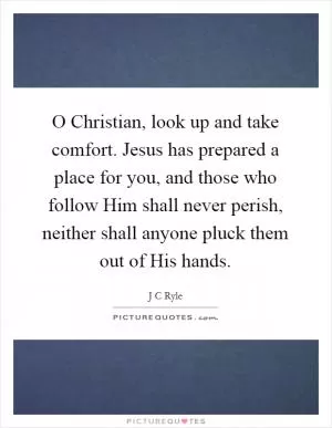 O Christian, look up and take comfort. Jesus has prepared a place for you, and those who follow Him shall never perish, neither shall anyone pluck them out of His hands Picture Quote #1
