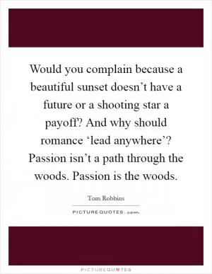 Would you complain because a beautiful sunset doesn’t have a future or a shooting star a payoff? And why should romance ‘lead anywhere’? Passion isn’t a path through the woods. Passion is the woods Picture Quote #1