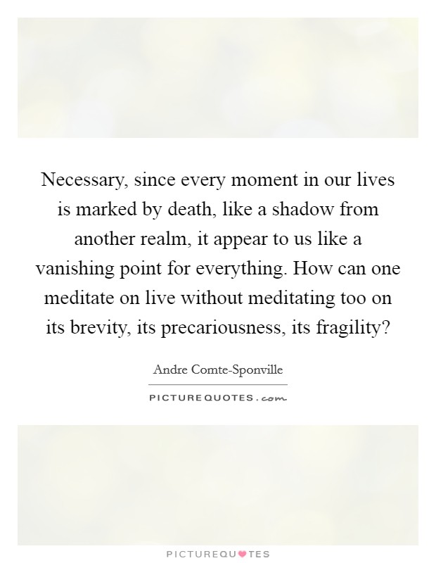 Necessary, since every moment in our lives is marked by death, like a shadow from another realm, it appear to us like a vanishing point for everything. How can one meditate on live without meditating too on its brevity, its precariousness, its fragility? Picture Quote #1