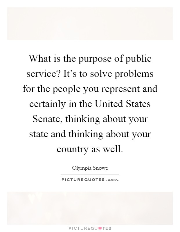 What is the purpose of public service? It's to solve problems for the people you represent and certainly in the United States Senate, thinking about your state and thinking about your country as well Picture Quote #1
